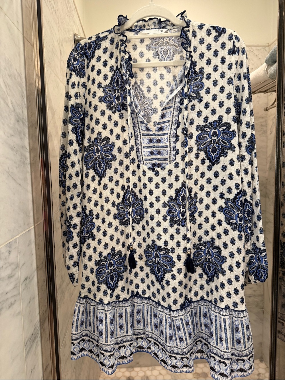 Zara Women’s Blue and White Floral Boho Tunic Dress